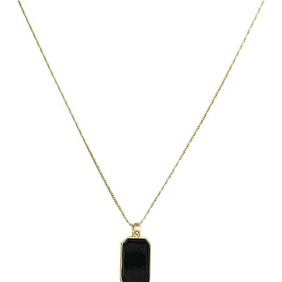 Women The Korean Fashion Necklaces | Black Square Pendant Necklace Golden