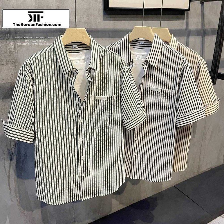 Casual Style Clothes The Korean Fashion | Striped Lapel Short Sleeve