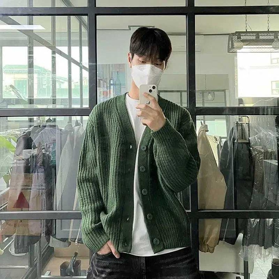 Clothing The Korean Fashion | Thickened V-Neck Knitted Cardigan Sweater