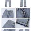 Clothing The Korean Fashion Jeans | Light Spliced Zipper Bootcut Jeans Blue