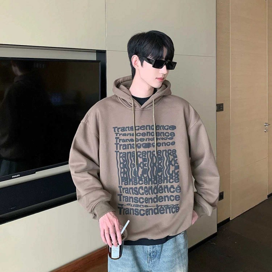 Clothing The Korean Fashion | Text Printed Fleece Hoodie