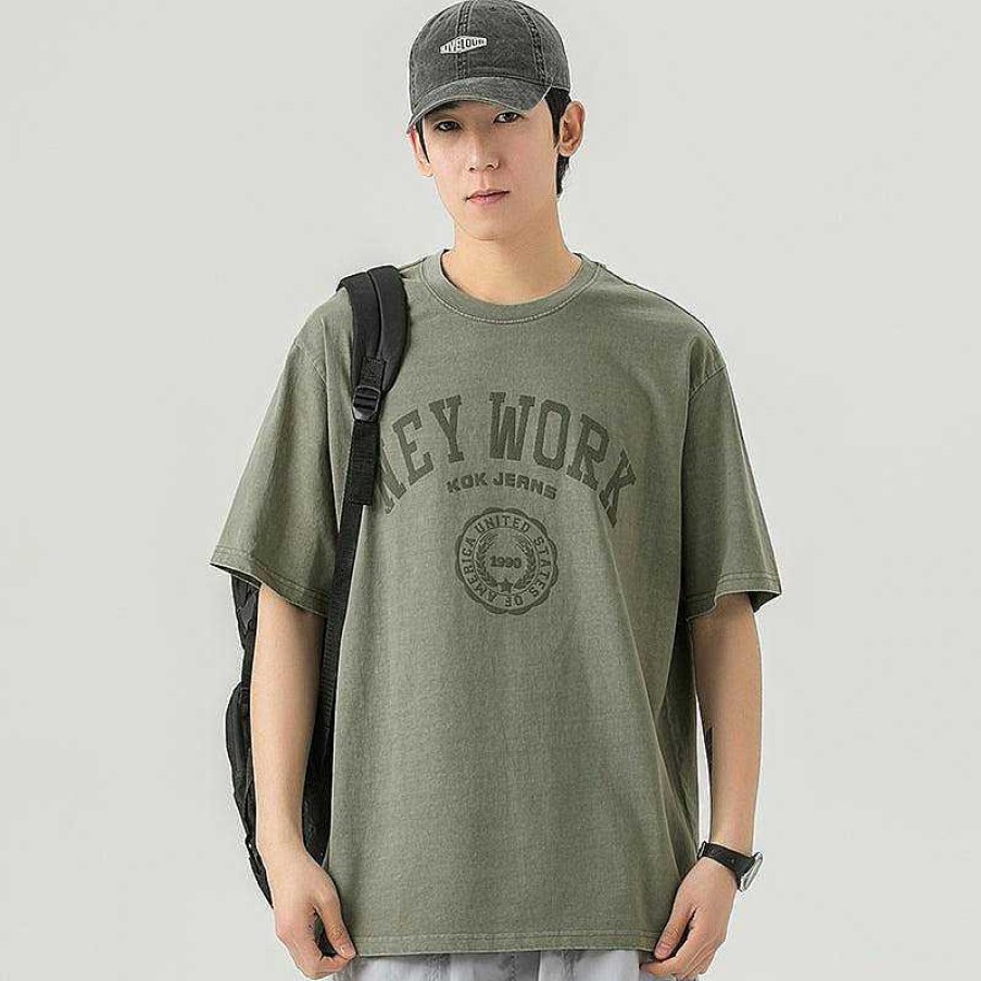 Clothing The Korean Fashion | Cotton Round Neck Short-Sleeve T-Shirt