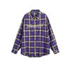 Clothing The Korean Fashion | Color-Blocked Letter Embroide Plaid Shirt