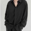 Clothing The Korean Fashion | Drape Placket Long-Sleeved Shirt