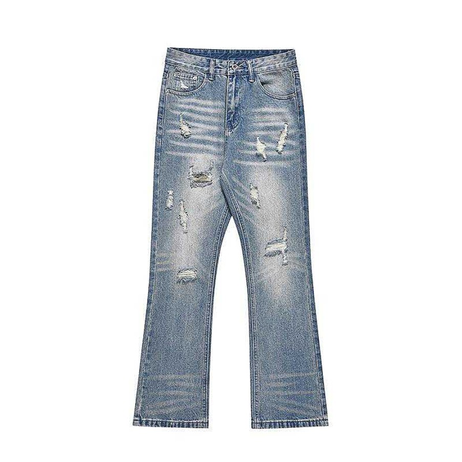 Clothing The Korean Fashion Jeans | Straight Slim Ripped Flared Jeans Blue