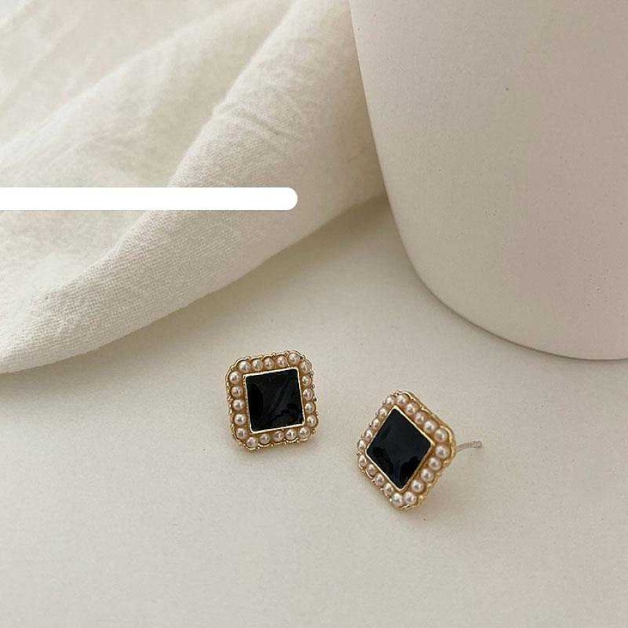 Women The Korean Fashion Earrings | Square Pearl Earrings Picture