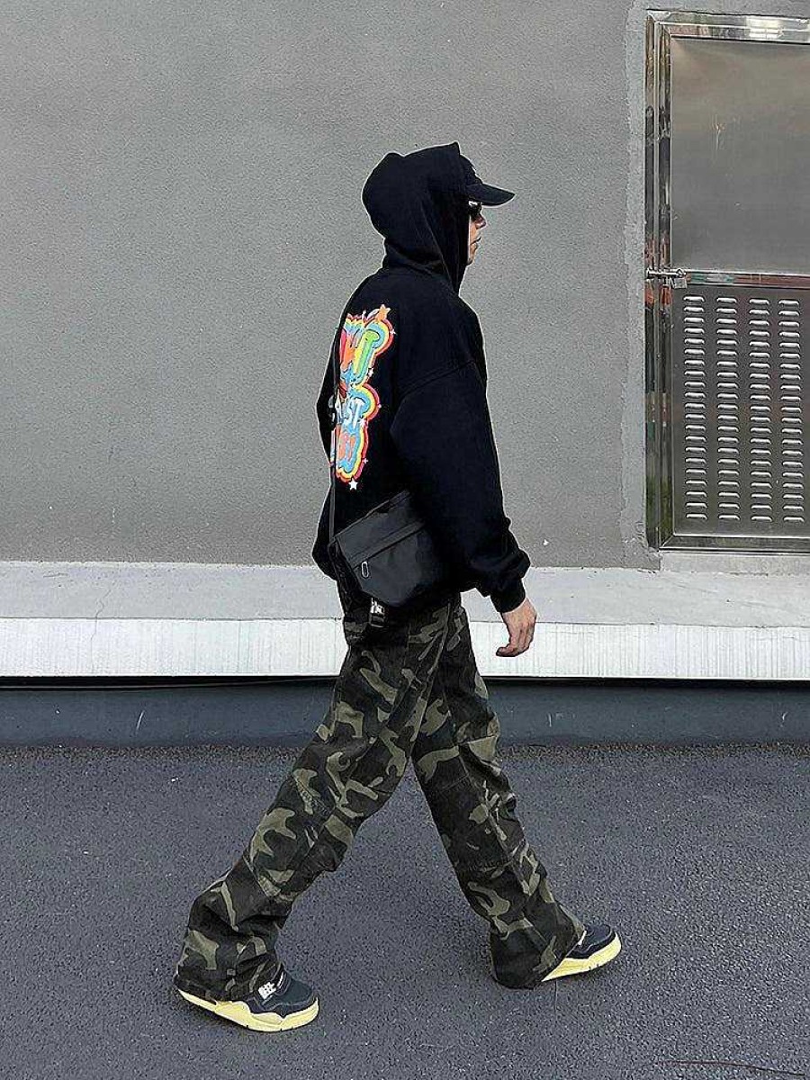 Clothing The Korean Fashion Jeans | Zipper Washed Cargo Pants Camouflage