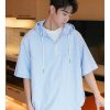 Clothing The Korean Fashion | Striped Hooded Shirt Blue