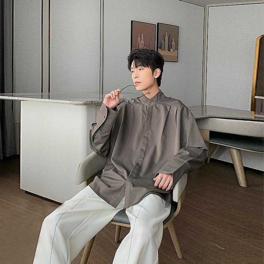 Clothing The Korean Fashion | Oversized Stand Collar Long Sleeve Shirt