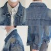 Clothing The Korean Fashion | Mid Denim Jacket With Patch Design Blue