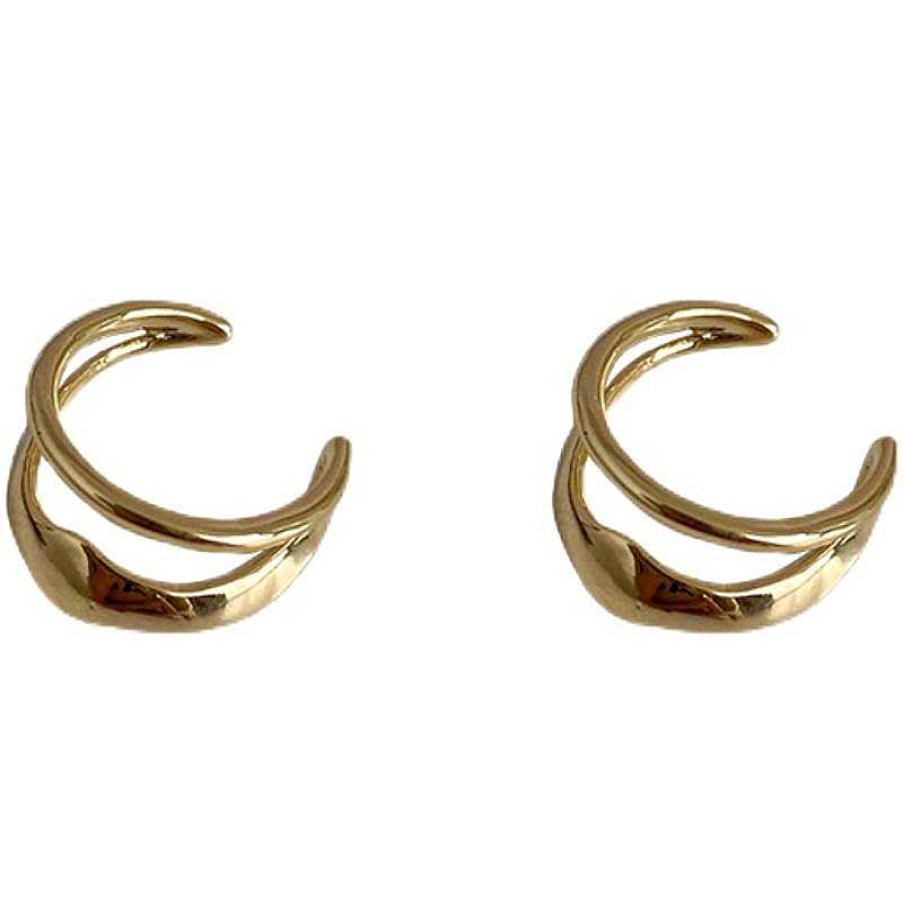 Women The Korean Fashion Earrings | Retro Geometric Earring Clip Golden Pair