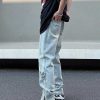 Clothing The Korean Fashion Jeans | Retro Side Slit Zipper Jeans Blue