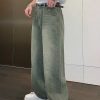 Clothing The Korean Fashion Jeans | Washed Wide Leg Jeans Green