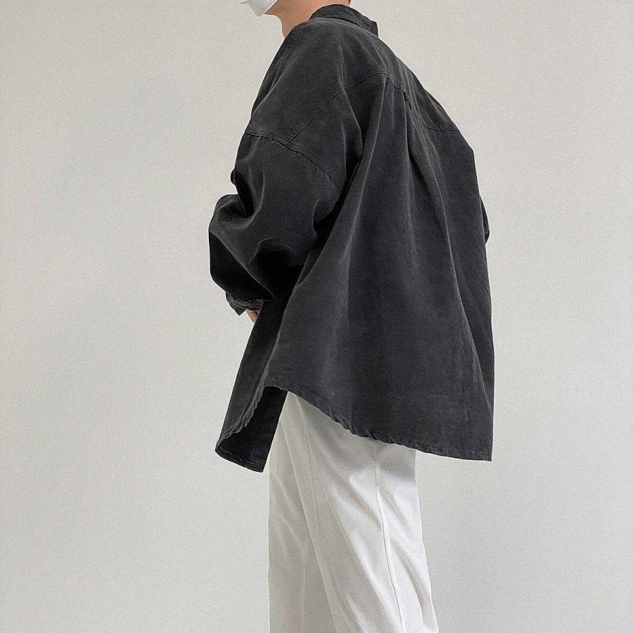 Clothing The Korean Fashion | Vintage Washed Shirt Washed Black