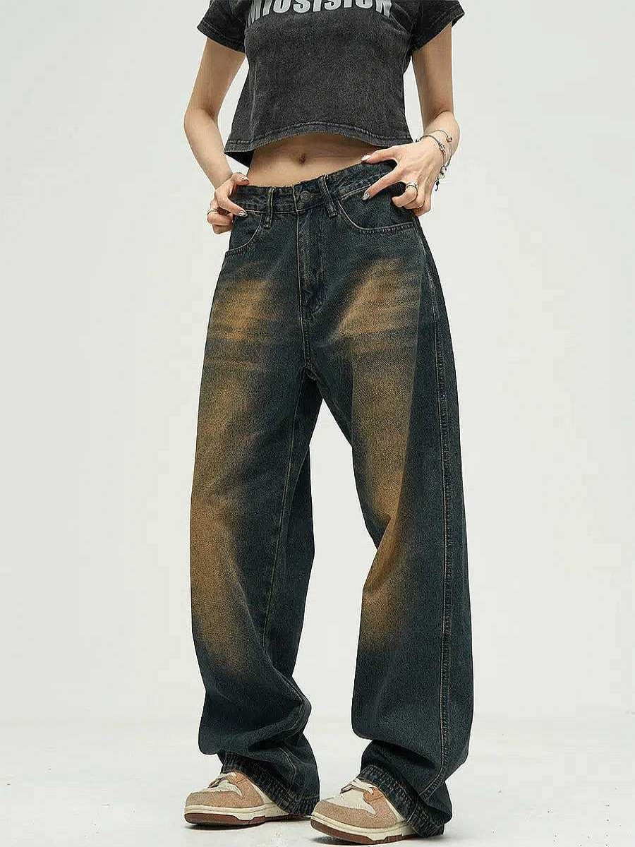 Clothing The Korean Fashion Jeans | Yellow Mud High Waist Jeans Yellow Mud Color