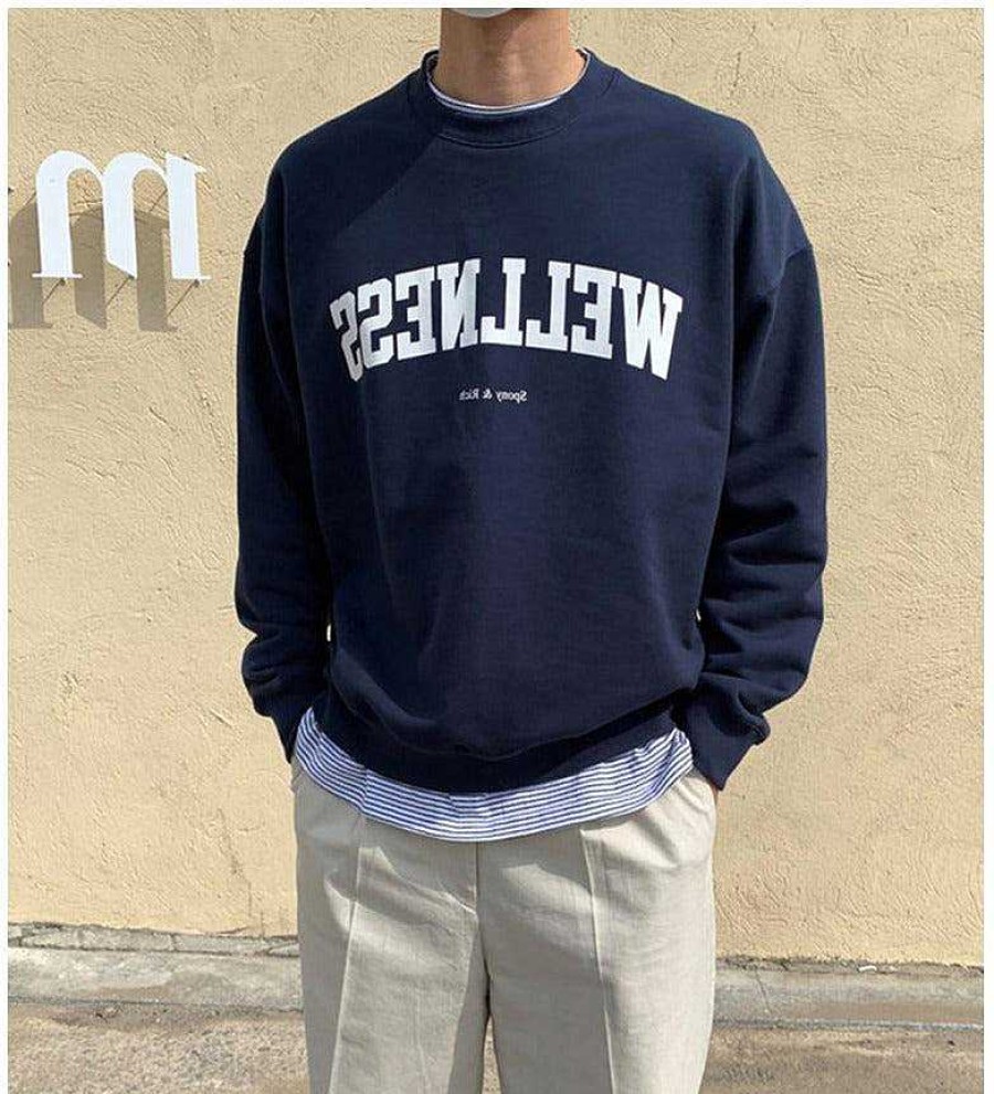 Clothing The Korean Fashion | Wellness Graphic Pullover Navy Blue