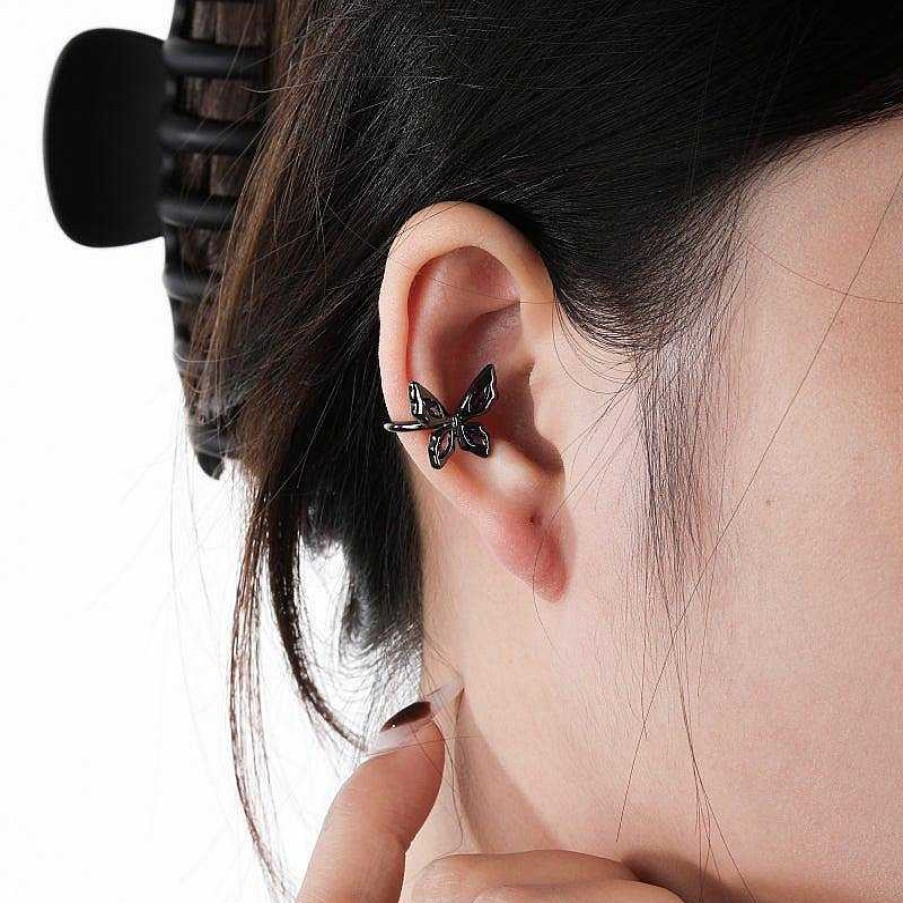 Women The Korean Fashion Earrings | Butterfly Earrings Clip Black