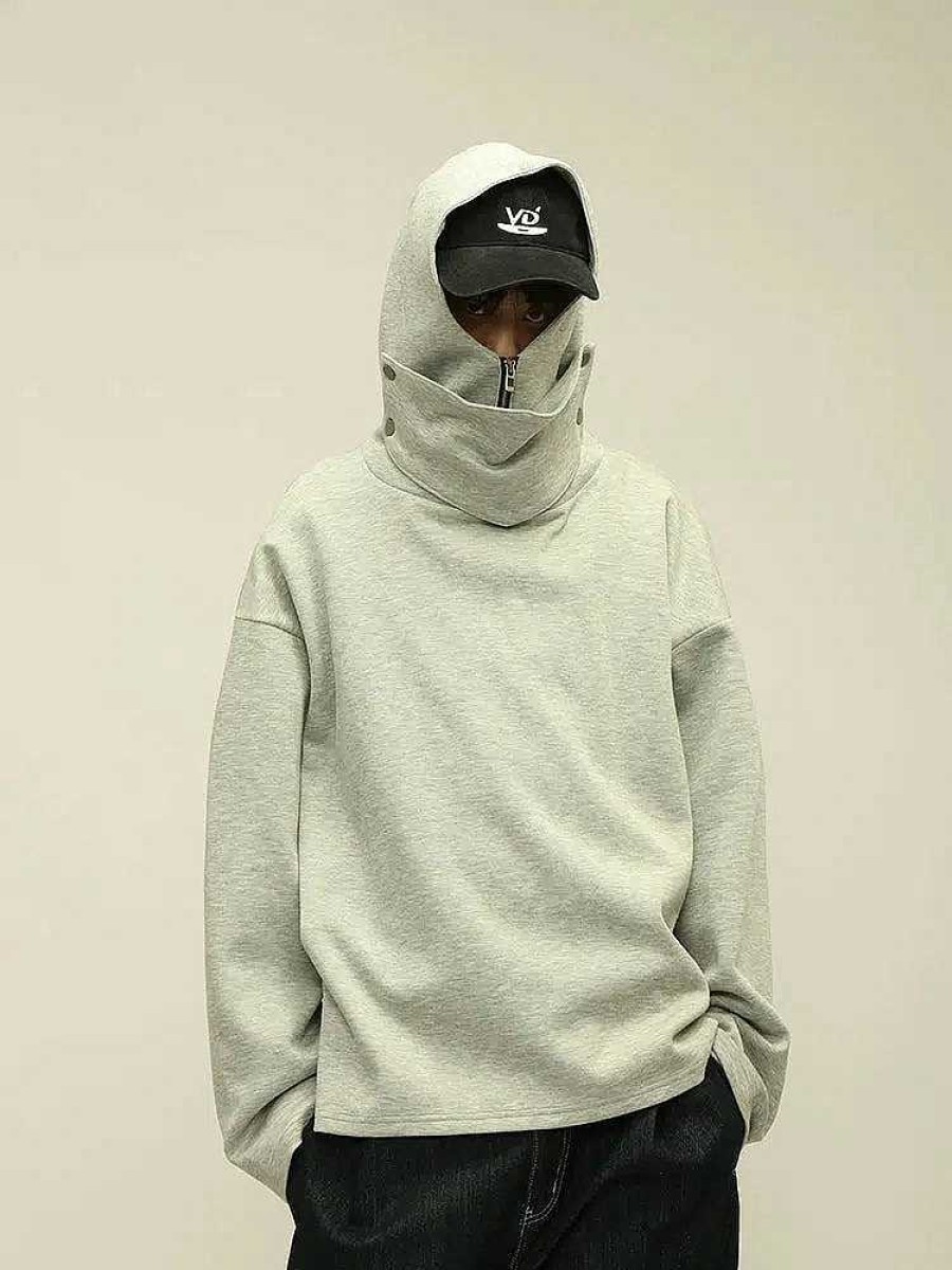 Clothing The Korean Fashion | Turtleneck Hooded Sweatshirt Grey