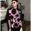 Clothing The Korean Fashion | Pink Circle Print T-Shirt Black