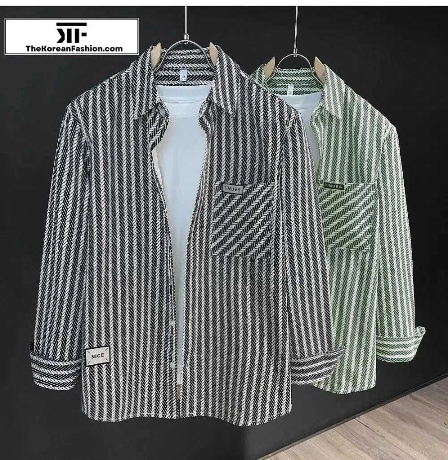 Casual Style Clothes The Korean Fashion | Striped Lapel Long Sleeve Jacket