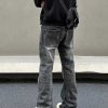 Clothing The Korean Fashion Jeans | Washed Ripped Straight-Cut Pants Black