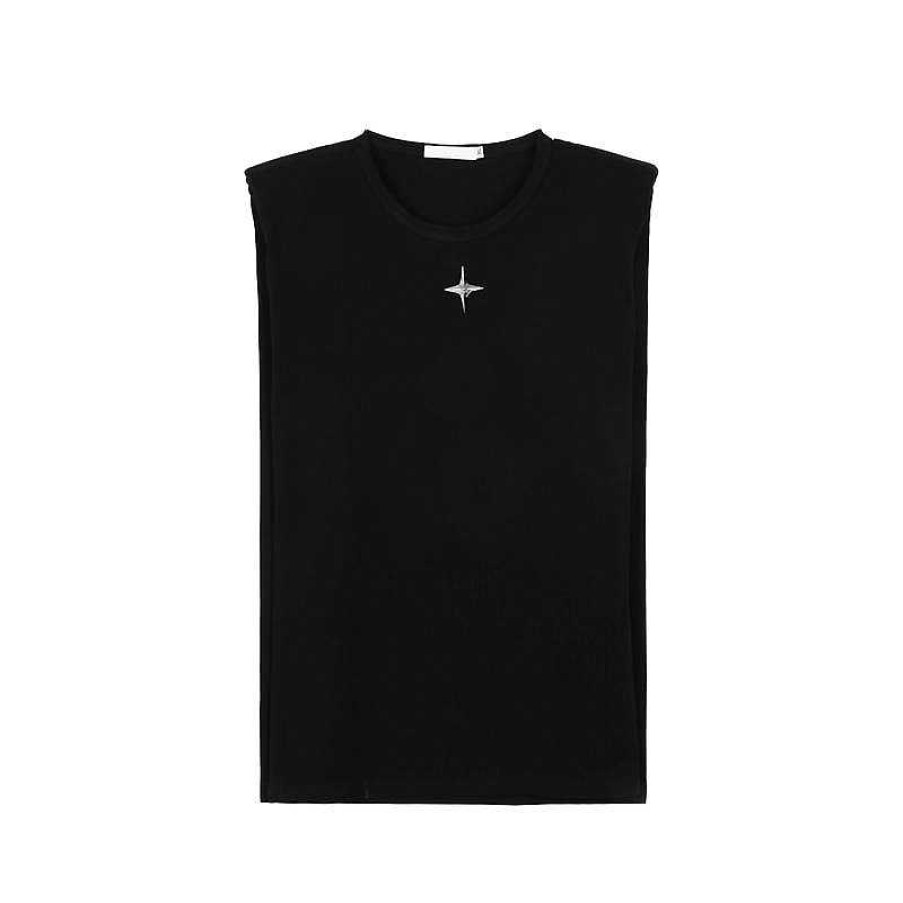 Clothing The Korean Fashion | Metal Design Shoulder Pads Sleeveless T-Shirt