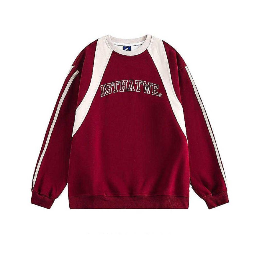 Clothing The Korean Fashion | Retro Letter Embroidery Color Matching Sweatshirt