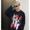 Clothing The Korean Fashion | Round Neck Oversized Printed Sweatshirt Plus Velvet