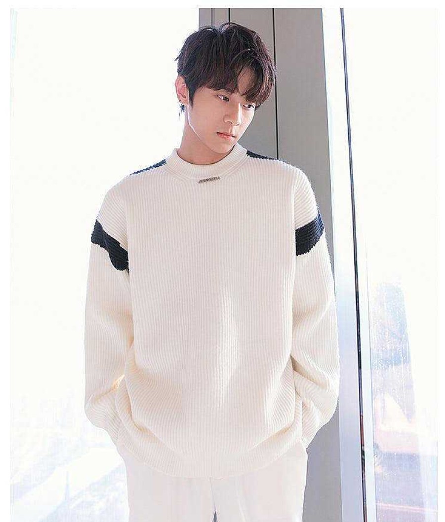 Clothing The Korean Fashion | Stitching Contrast Color Knitted Sweater