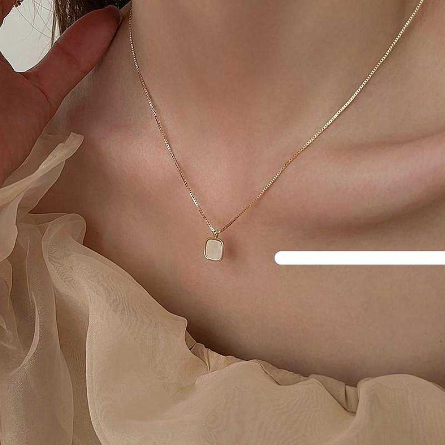 Women The Korean Fashion Necklaces | Square Shell Necklace Golden