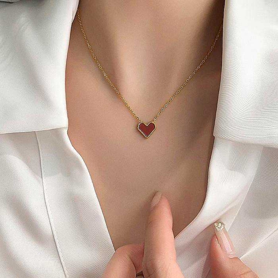 Women The Korean Fashion Necklaces | Heart Necklace Red