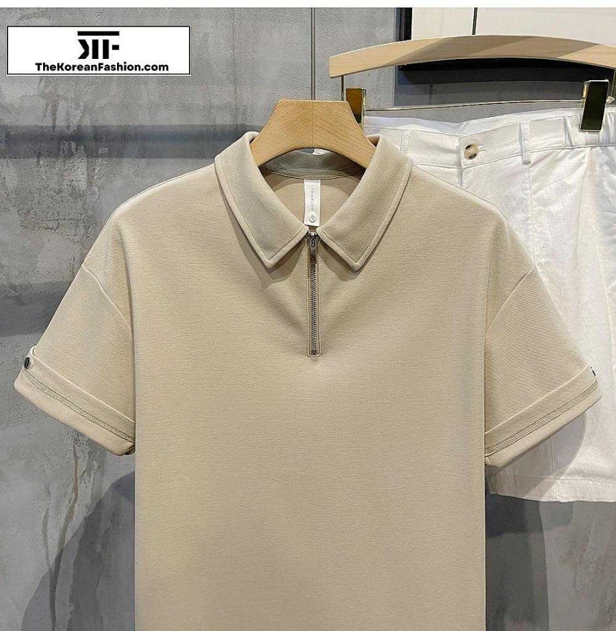 Casual Style Clothes The Korean Fashion | Zipper Lapel Polo Shirt