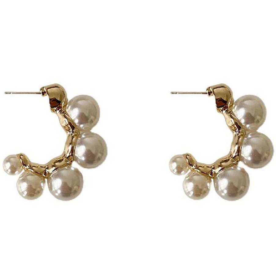 Women The Korean Fashion Earrings | Pearl C-Shaped Earrings Golden