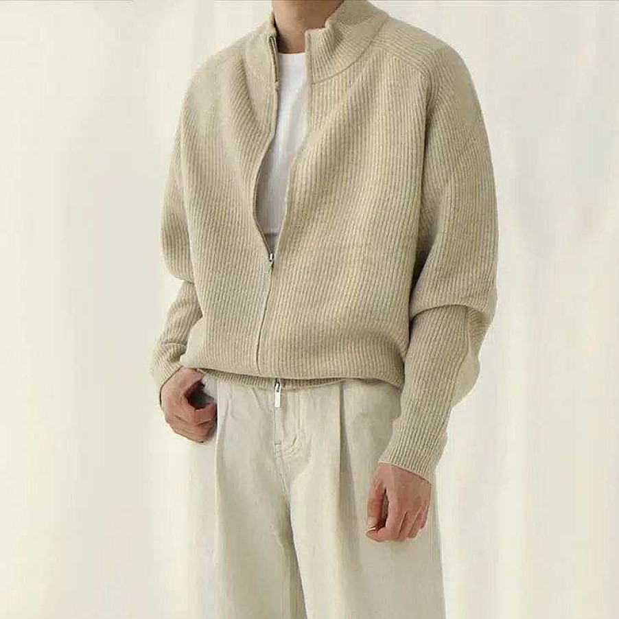 Clothing The Korean Fashion | Stand-Up Collar Zipper Knitted Turtleneck Sweater Khaki