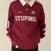 Clothing The Korean Fashion | Sports Look Lapel Sweatshirt