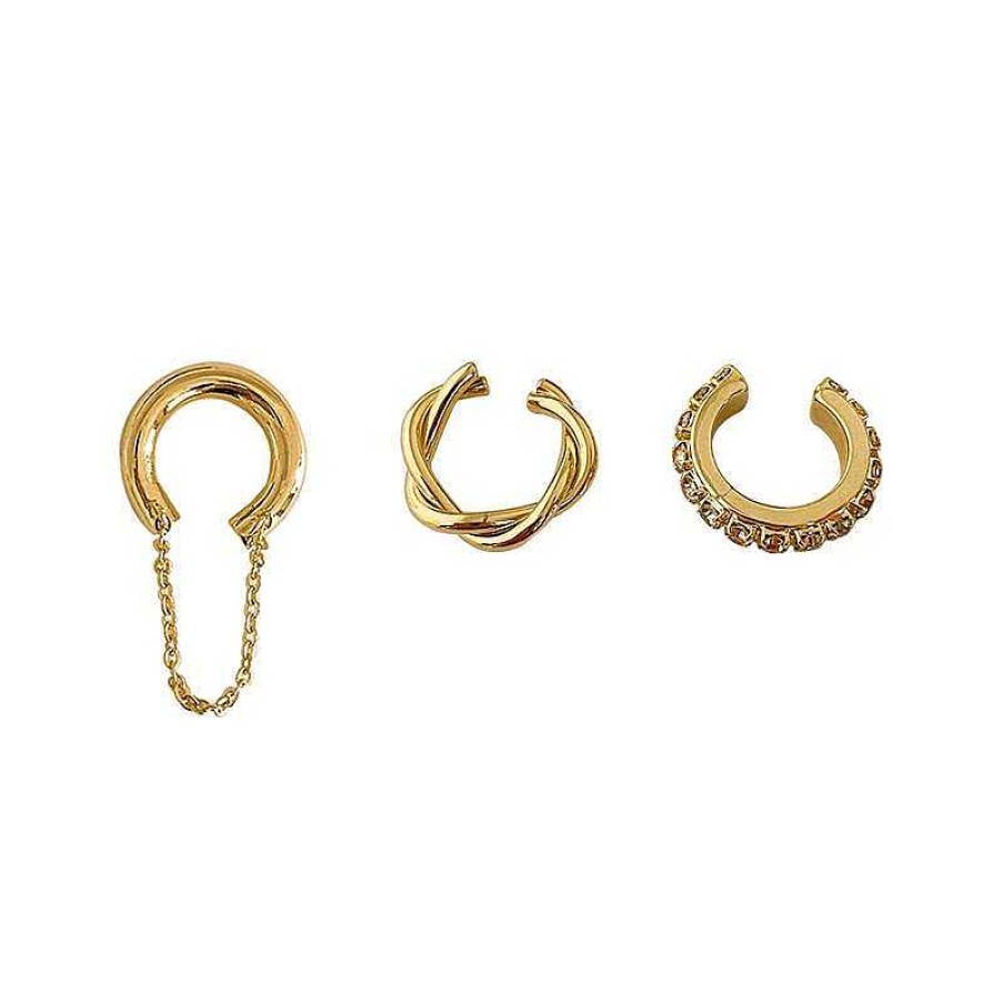 Women The Korean Fashion Earrings | Golden Earring Clip Set Set Of Three