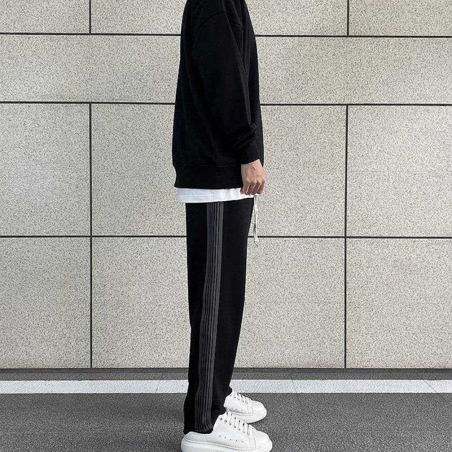 Clothing The Korean Fashion Slim Fit | Drawstring Side Stripe Sweatpants Black