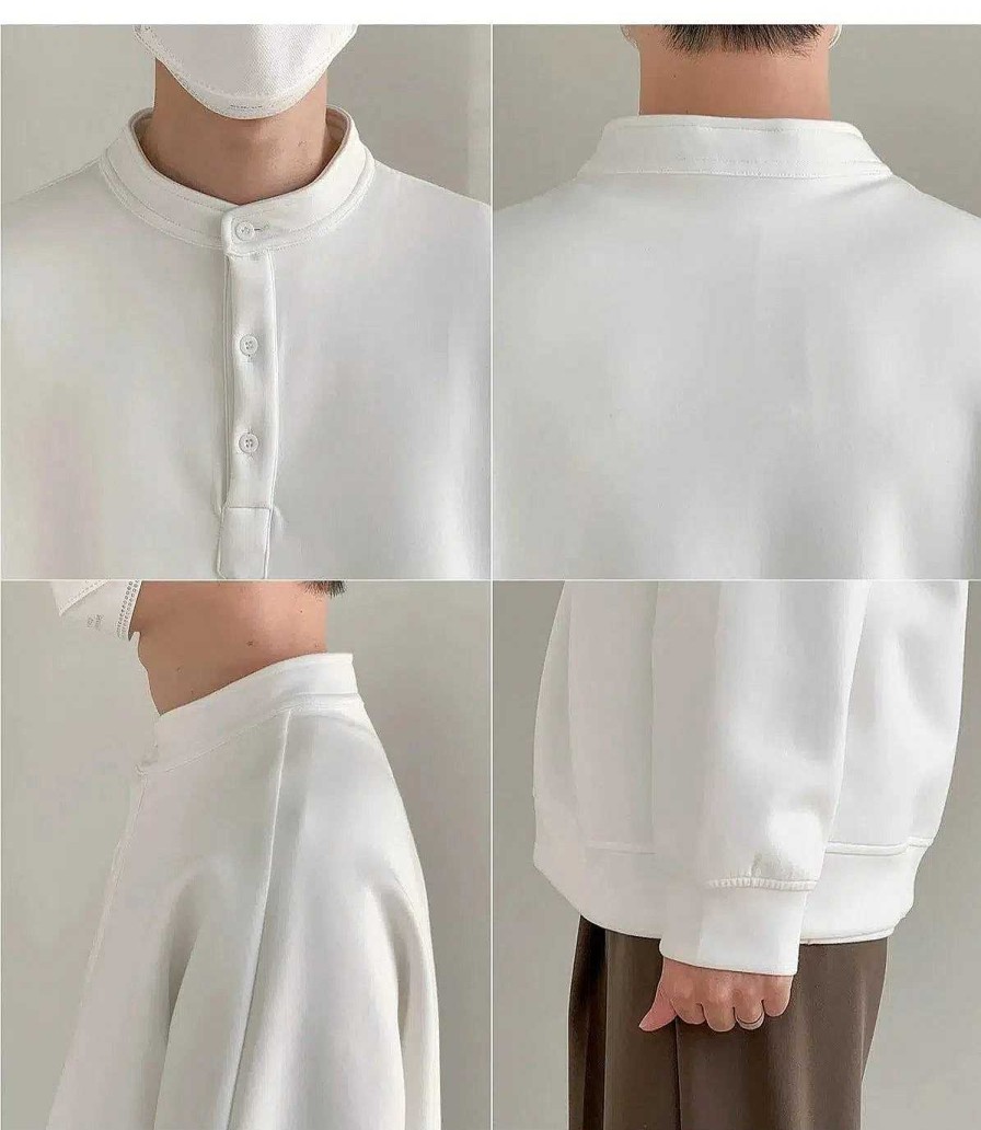 Clothing The Korean Fashion | Henry Collar Minimalist Pullover Sweatshirt