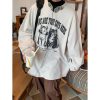 Clothing The Korean Fashion | Washed Cat Graphic Round Neck Sweatshirt