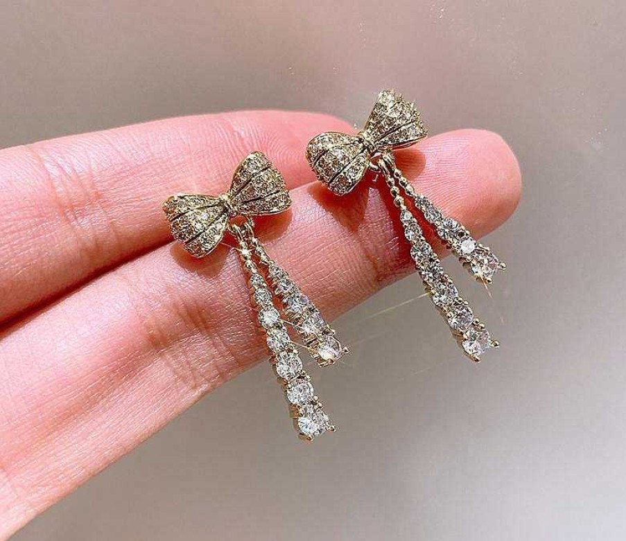 Women The Korean Fashion Earrings | Bow Earrings Gold