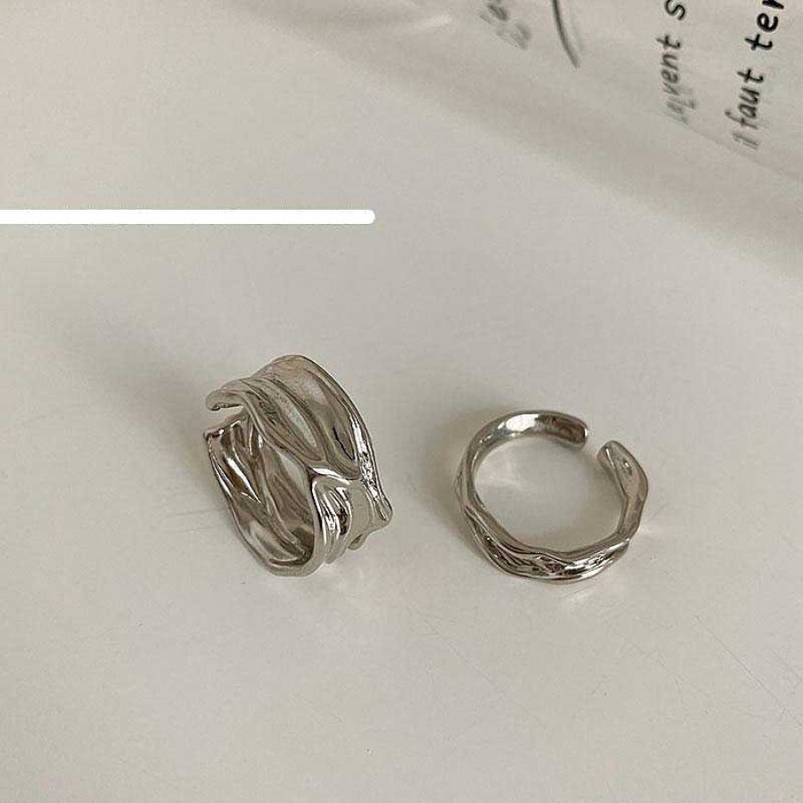 Women The Korean Fashion Rings | Two-Piece Silver Open Ring Set Of Silver