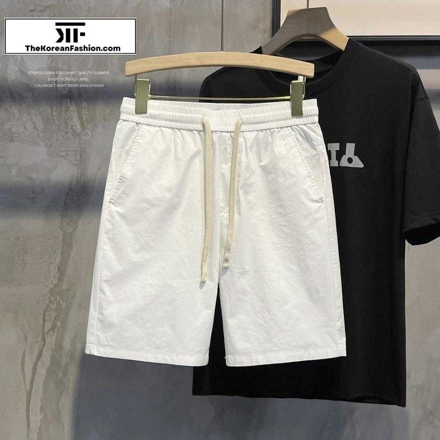 Clothing The Korean Fashion Shorts | Drawstring Cotton Slim-Fit Shorts