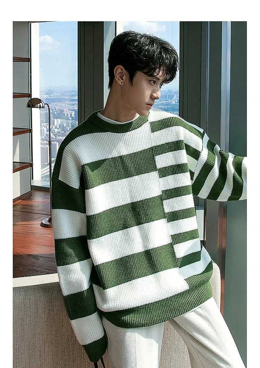 Clothing The Korean Fashion | Asymmetrical Striped Sweater