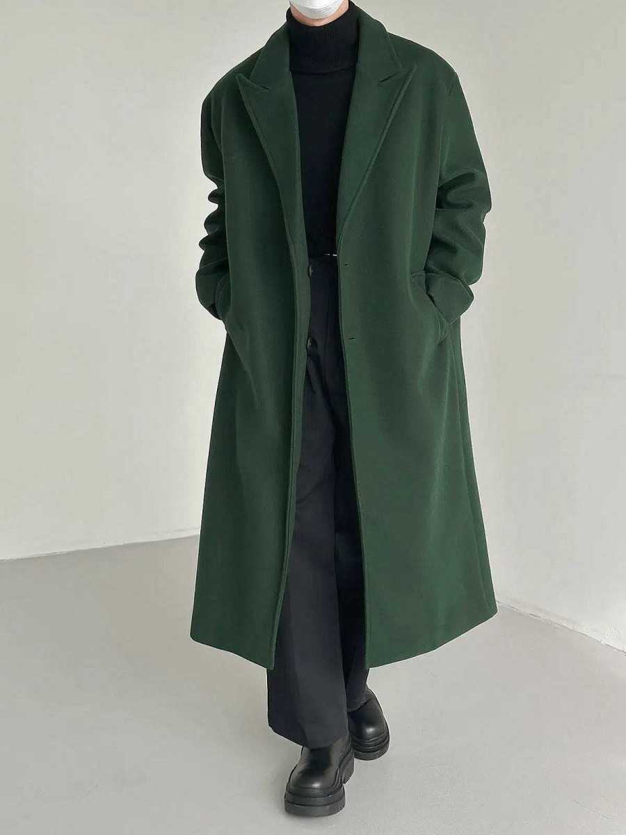 Clothing The Korean Fashion | Woolen Over-The-Knee Coat Green