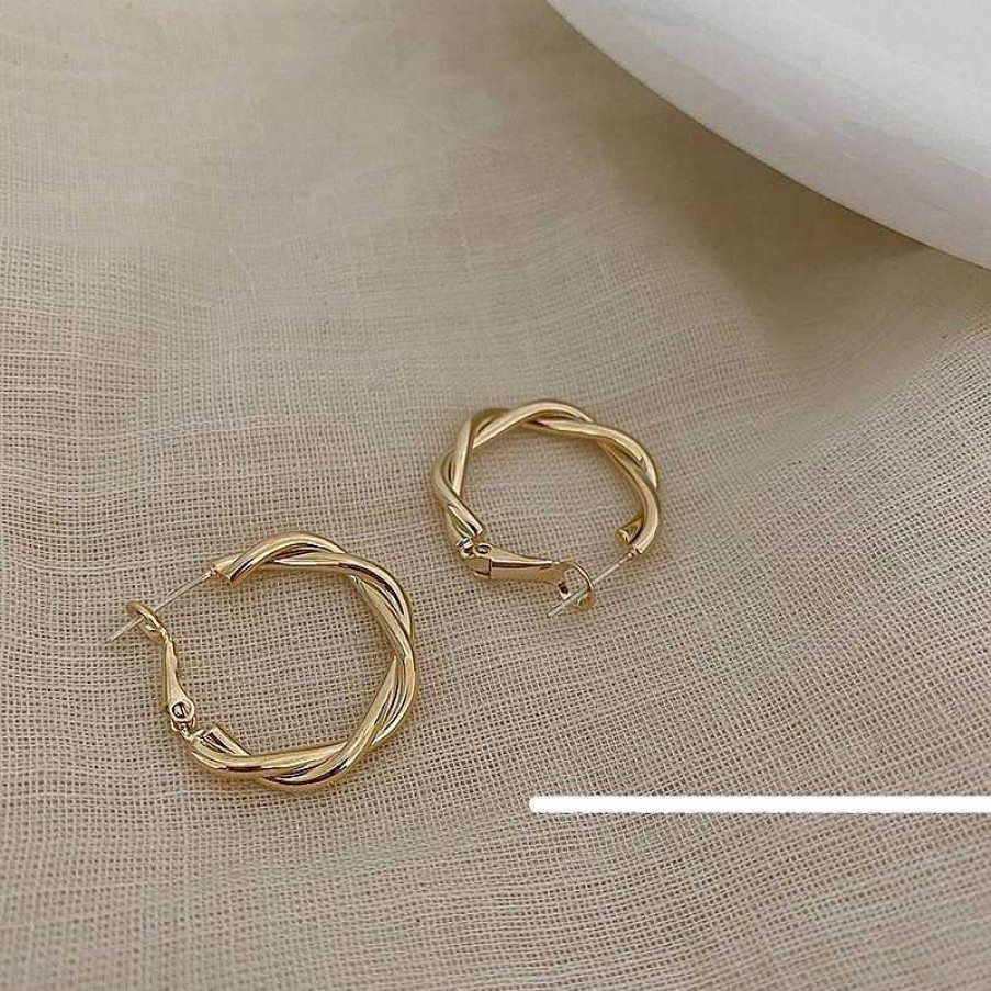 Women The Korean Fashion Earrings | Twisted Hoop Earrings Gold