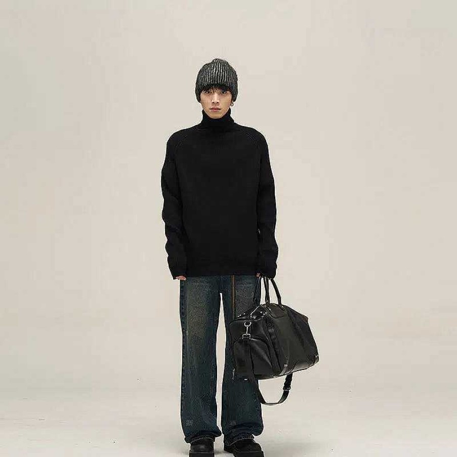 Clothing The Korean Fashion | Solid Color Pleated Turtleneck Sweater