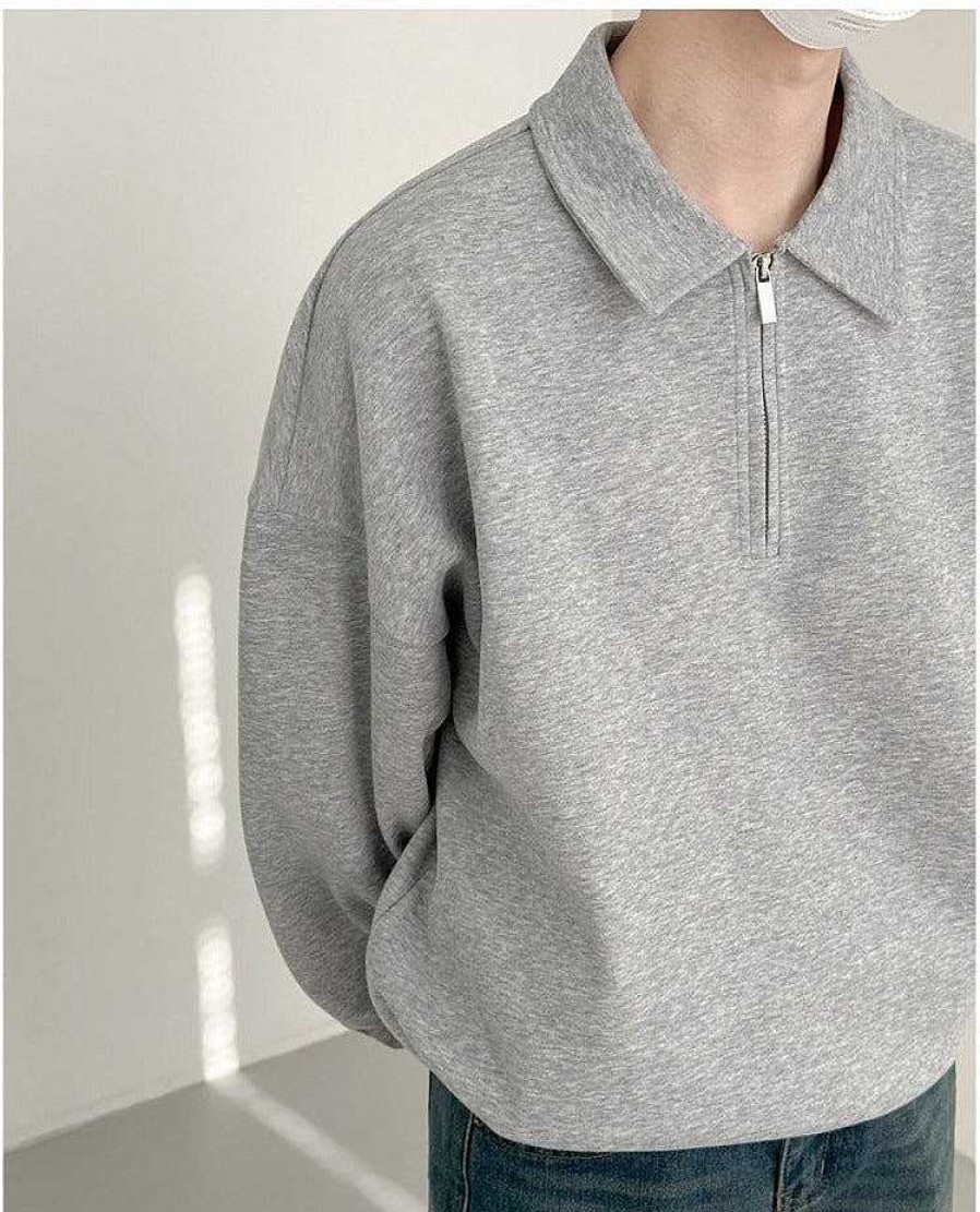 Clothing The Korean Fashion | Zipper Lapel Polo Sweater Grey