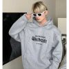 Clothing The Korean Fashion | Splicing Design Letter Hooded Sweatshirt