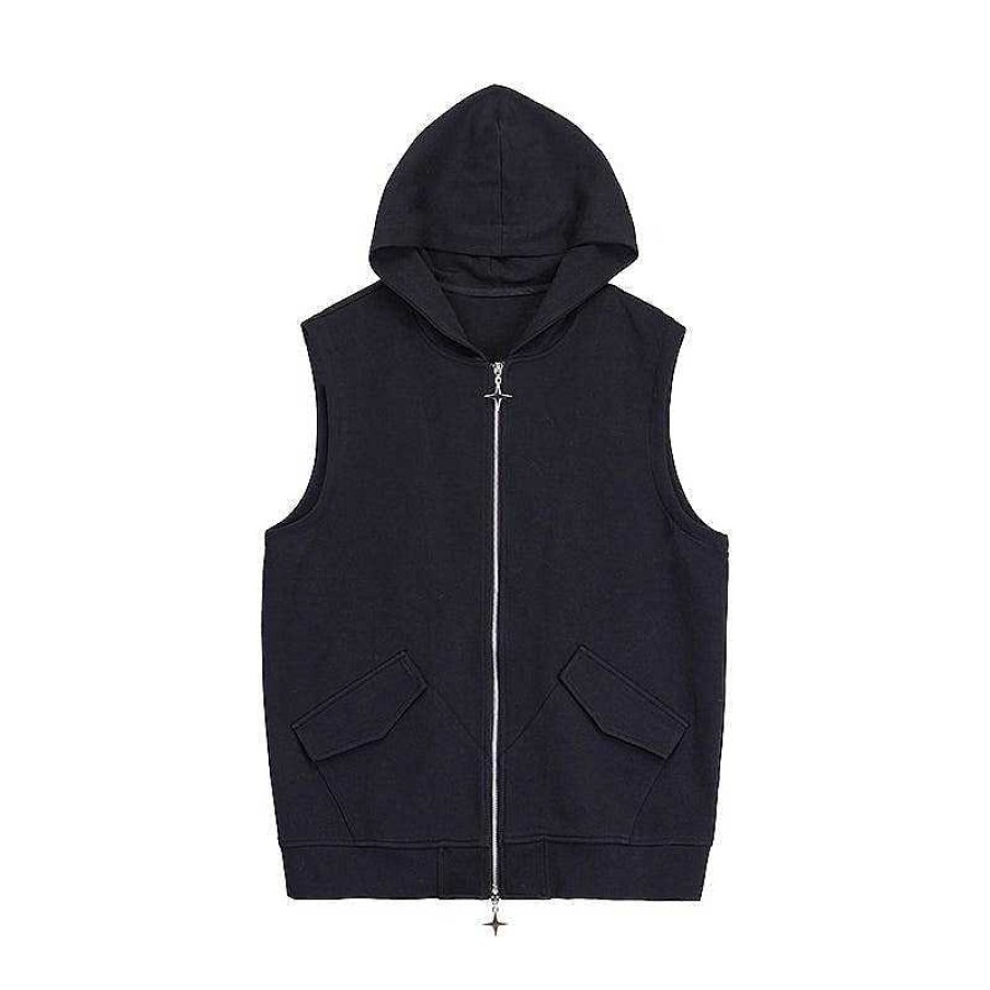 Clothing The Korean Fashion | Zip Hooded Sleeveless Jacket Vest