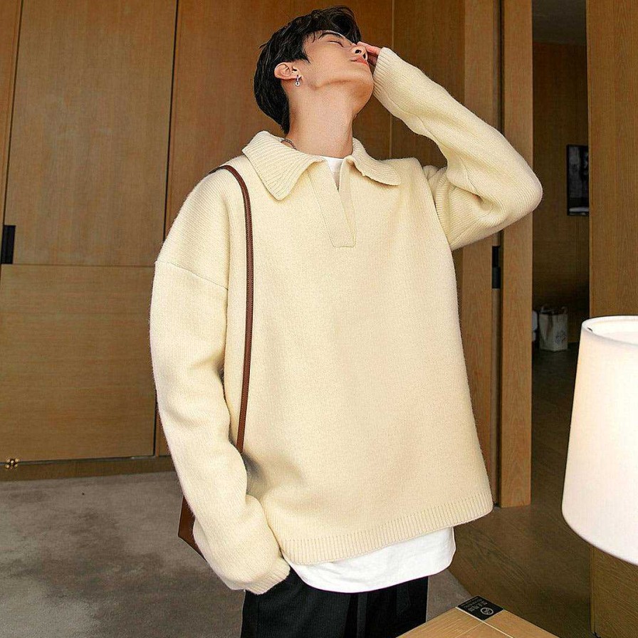 Clothing The Korean Fashion | Loose-Fit Lapel Knitted Sweater